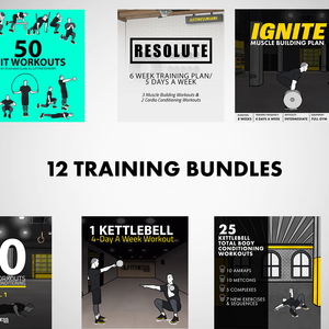 12 Workout Plan Bundle Set: Volt, Resolute, 50 HIIT Workouts, 1 Kettlebell- 4 Day A Week Workout, 30 Total Body Conditioning Workouts and much more!
